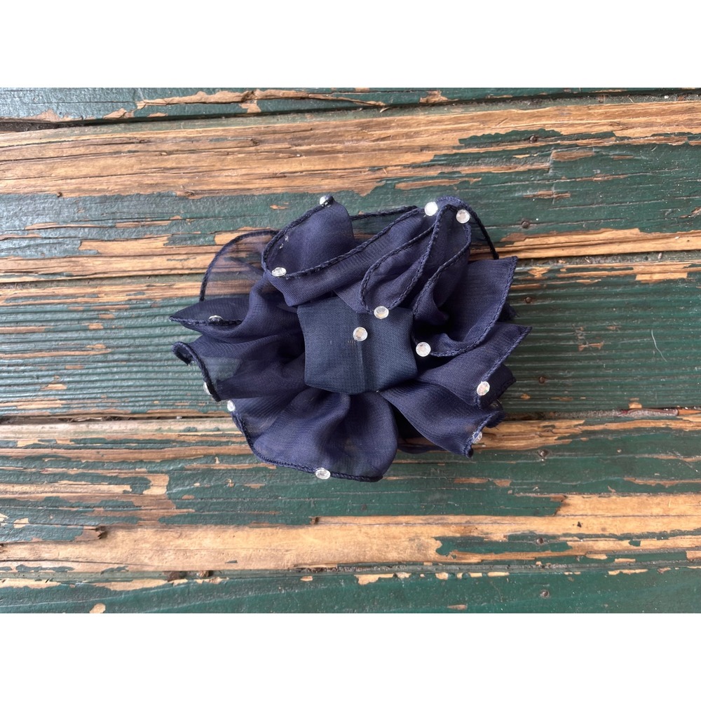Lot‎ Blue Chiffon Ruffle Flower Hair Claw Clips with Rhinestones Accessory
